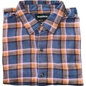 BONOBOS Mens Slim Fit Plaid Button Down Shirt Blue Pink Orange Size M NEW!